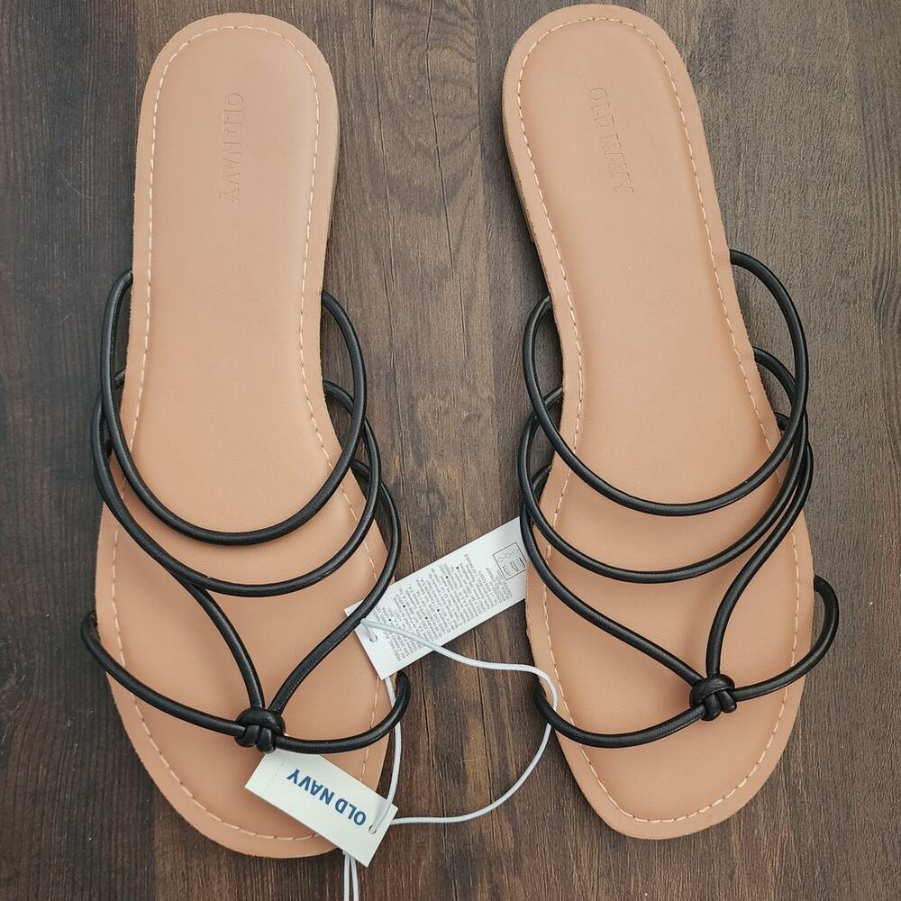 Old Navy Black Faux-Leather Strappy Knotted Slip On Sandals Size 11